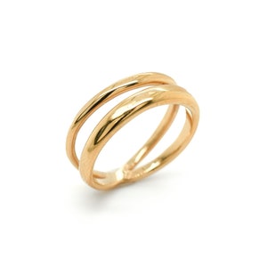 Sterling Gold Overlay Double Band Ring, Gold Illusion Ring, Gold Stacking Ring, Minimalist Gold Ring