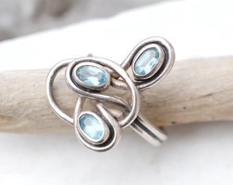 Sterling Silver Modernist Blue Topaz Ring, Modernist Sterling Silver Ring, Modern Gemstone Ring, Blue Gemstone Ring, Blue Topaz Jewelry