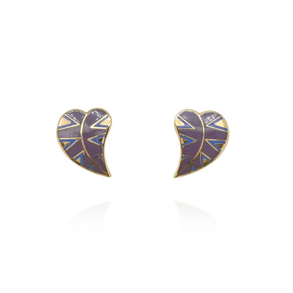Laurel Burch "Petite Petal" Stud Earrings, Laurel Burch Earrings, Laurel Burch Jewelry, Enamel Leaf Earrings, Purple Flower Earrings
