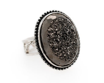 Sterling Silver Designer Colleen Lopez Druzy Ring, Druzy Jewelry, Sterling Silver Druzy Ring, Sparkly Ring, Sterling Designer Jewelry