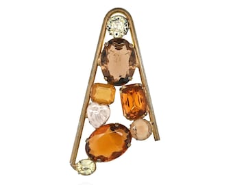 Weelderige niet-ondertekende designer amber strass clusterbroche, herfstsieraden, designer kostuumsieraden, statementspeld glazen edelsteen