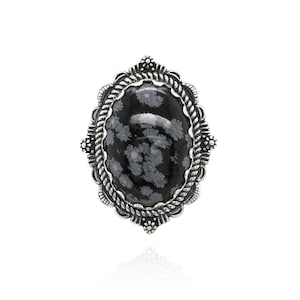 Anello in argento sterling RELIOS con fiocco di neve ovale in ossidiana, anello Carolyn Pollack, anello in ossidiana sudoccidentale in argento sterling 925, anello Relios in argento sterling