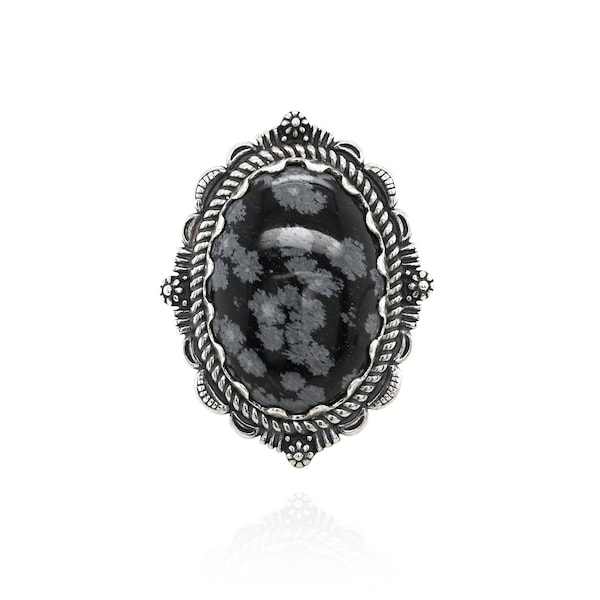 Sterling Silver RELIOS Oval Snowflake Obsidian Ring, Carolyn Pollack Ring, 925 Sterling Southwestern Obsidian Ring, Sterling Relios Ring