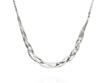 Flätad S-länkkedja i sterlingsilver, Flätat sterlingsilverhalsband, Platt länkkedja i sterlingsilver, Vävd kedja i 925 sterlingsilver