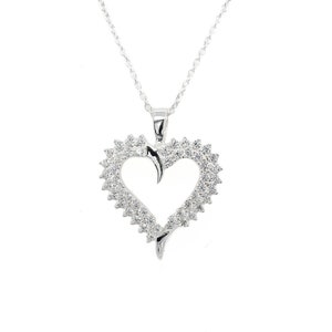 925 Silver CZ Open Heart Necklace, Modern Sterling Silver CZ Heart, Heart Jewerly, Faux Diamond Heart Necklace, Gemstone Heart Necklace