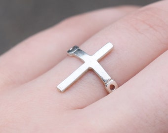 Thin Sterling Cross Ring, Simple Silver Cross Ring, Catholic Jewelry, Minimalist Sterling Cross Ring, Christian Jewelry, Catholic Ring