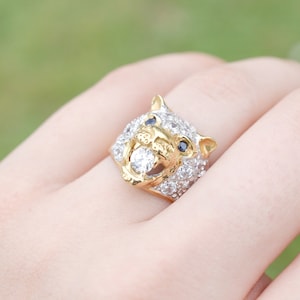 14k Gold Panther Ring with Cubic Zirconia, 14k Panther Ring, Panther Jewelry, 14k Cat Ring, Designer Gold Jewelry, Pave CZ Cat Ring