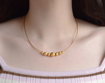 Sterling Silver with Yellow Gold Overlay Graduated Diamond Cut Beaded Necklace, Gold Beaded Necklace, Classic Gold Necklace, Minimalist Gold