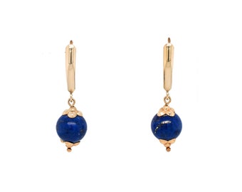 Lace Filigree Earrings Vintage Lapis Lazuli Glass Stone Earrings Gold and Navy Blue Earrings Gift for Women