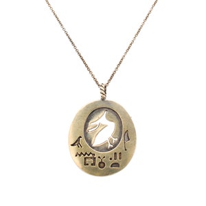 Sterling Egyptian Hieroglyphics Necklace, Gold Egyptian Jewelry, Cut Out Bird Necklace, Hieroglyphics Jewelry, Ancient Symbols Necklace