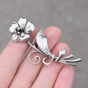 Sterling Silver Signed LANG Floral Brooch, Lang Leaf Pin, Woodland Jewelry, Sterling Silver Flower Brooch, Sterling Leaf Pin, Flower Pin