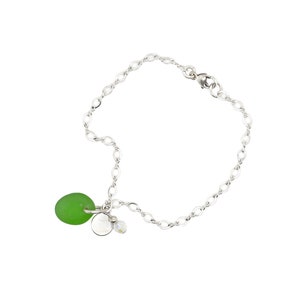 Sterling Silver Greed Sea Glass Charm Bracelet, Sea Glass Jewelry, Sterling Sea Glass Bracelet, Green Beach Glass Bracelet, Beachy Jewelry