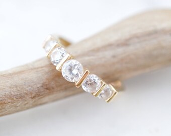 14k Yellow Gold 5 Stone CZ Band RIng, Five Stone CZ Ring, 14k Gold CZ Band, Fake Diamond Ring, Faux Diamond Ring, 14k Fake Diamond Ring