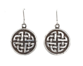 Sterling Silver Celtic Knot Dangle Earrings, Sterling Circle Earrings, Celtic Knot Jewelry, Irish Earrings, Sterling Irish Jewelry