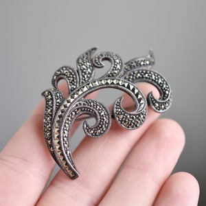 Sterling Silver Judith Jack Marcasite Modernist Art Nouveau Brooch, Judith Jack Brooch, Sterling Silver Marcasite Pin, Judith Jack Jewelry