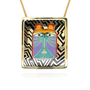 Large Laurel Burch &quot;Toshio&quot; Tiger Cat Statement Necklace, Laurel Burch Necklace, Tiger Necklace, Designer Enamel, Laurel Burch Jewelry