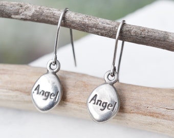 Sterling Silver Angel Dangle Oorbellen, Sterling oorbellen van Angel, Angel sieraden, Memorial oorbellen, Memorial sieraden, kleine engel oorbellen