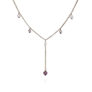 Sterling Silver Amethyst Bead Necklace, Sterling Purple Beaded Necklace, Minimalist Bead Necklace, Boho Sterling Silver Drop Necklace