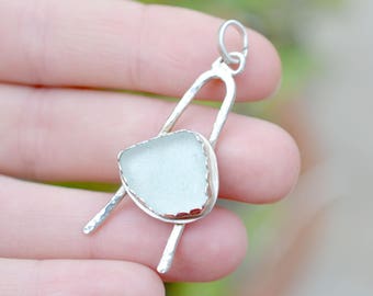 Ciondolo in vetro di mare fatto a mano in argento sterling, gioielli in vetro di mare, collana in vetro di mare, gioielli in vetro da spiaggia, ciondolo in vetro da spiaggia, gioielli da spiaggia