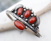Sterling Silver Native American Coral Bear Paw Cuff Bracelet, Old Pawn Coral Cuff, Old Pawn Navajo Cuff Bracelet, Native American Jewelry