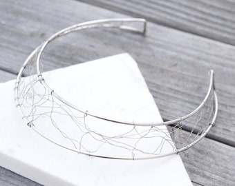 Silver Tone Modernist Designer Statement Necklace, Silver Collar, Modernist Jewelry, Avant Garde Designer Necklace, Abstract Necklace