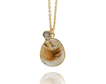 Sterling Silver 14k Gold Overlay Montana Agate Necklace, Agate Jewelry, Sterling Agate Necklace, Yellow Gold Agate Necklace, Bridesmaid Gift