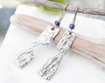 Silver Artisan Textured Dangle Earrings, Abstract Silver Earrings, Textured Silver Dangle Earrings, Artsy Silver Earrings, Brutalist Jewelry