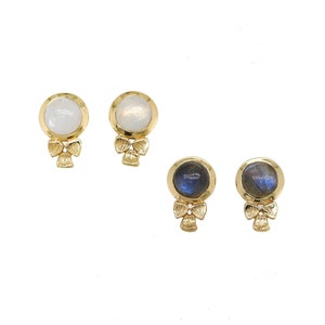 925 Sterling Silver 14k Gold Overlay Labradorite or Moonstone Stud Earrings, Labradorite Jewelry, Moonstone Stud Earrings, Bridesmaid Gift