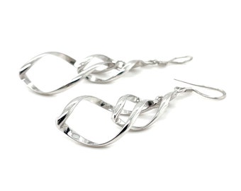 Sterling Silver Modern Twisted Dangle Earrings, Abstract Earrings, Abstract Sterling Silver Jewelry, Modernist Sterling Earrings