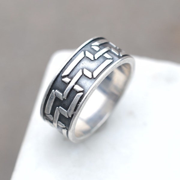 Sterling Silver Tribal Pattern Band Ring, Abstract Patterned Band Ring, Sterling Silver Patterned Ring, Sterling Silver Taxco Band Ring