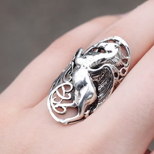 Long Sterling Silver Pegasus Ring, Sterling Pegasus, Sterling Horse Ring, Horse Jewelry, Horse Statement Ring, Unique Sterling Silver Ring