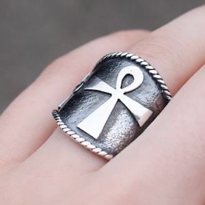 Wide Sterling Silver Egyptian Ankh Ring, Sterling Ankh Jewelry, Silver Egyptian Ring, Egyptian Jewelry, Ankh Jewelry, Egyptian Cross Ring