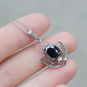Sterling Silver Hematite Necklace, Sterling Hematite Pendant, Hematite Jewelry, Faceted Hematite, Sterling Silver Filigree Necklace