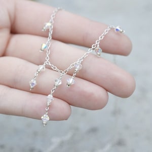 Sterling Silver Iridescent Crystal necklace, Sterling Crystal Jewelry, Crystal Necklace, Fringe Necklace, Bridal Jewelry, Bridal Necklace