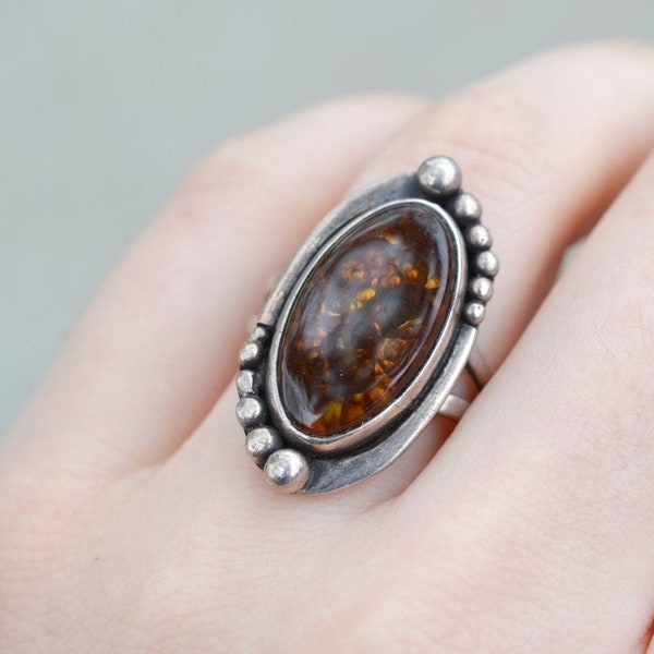 Handmade Sterling Silver Fire Agate Ring, Fire Agate Jewelry, Sterling Fire Agate, Native American Fire Agate, Sterling Silver Navajo Ring
