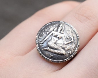 Sterling Silver VIRGO Zodiac Ring, Zodiac Jewelry, Sterling Silver Mexico Zodiac Ring, Antique Zodiac Ring, Virgo Jewelry, Silver Virgo Ring