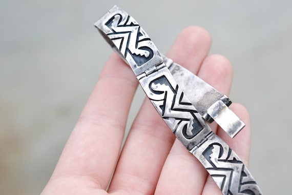 Sterling Silver Tribal Link Bracelet, Aztec Sterl… - image 2