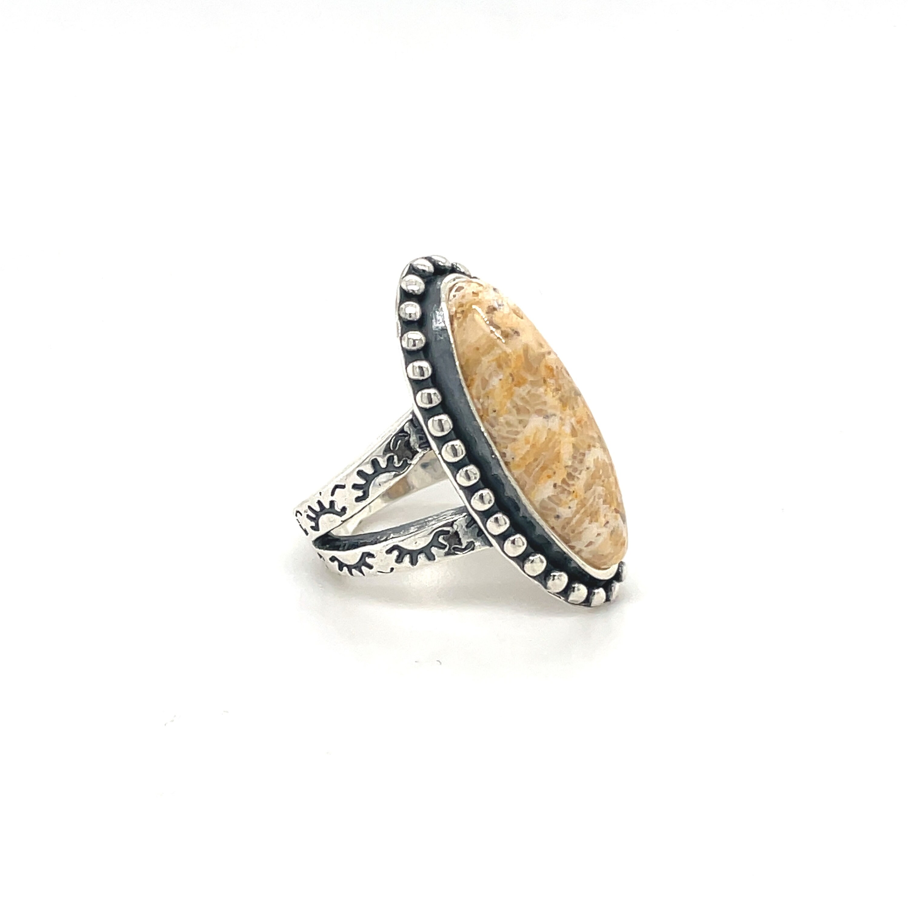 Relios Silver Rings Sterling Silver RELIOS Oval Fossilized Coral Ring, Carolyn Pollack Ring ...