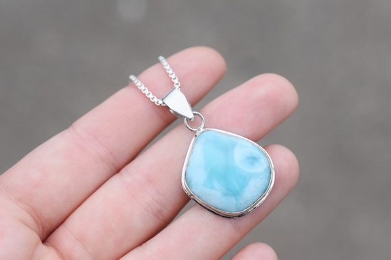 Sterling Silver Larimar Necklace, Sterling Silver Larimar Jewerly, Larimar Pendant, Sterling Silver Pectolite Necklace, Ocean Jewelry
