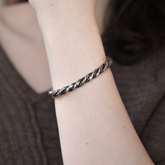 Heavy Sterling Unisex Twisted Cuff Bracelet, Silver R… Gem