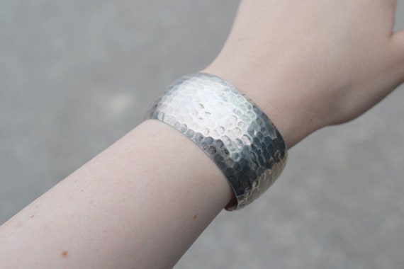 Sterling Silver Hammered Artisan Cuff Bracelet, Modernist Sterling Cuff, Hammered Sterling Bracelet, Sterling Silver Taxco Cuff Bracelet View 2
