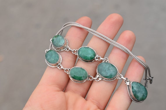 Sterling Silver Dyed Green Emerald Statement Neck… - image 3