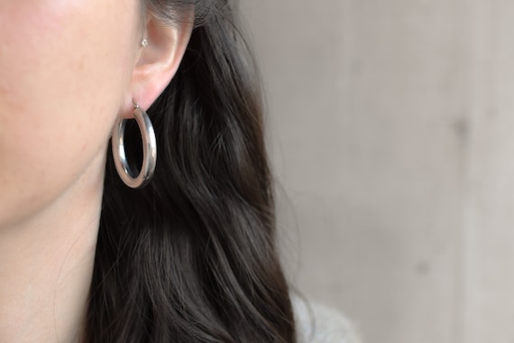 Round Sterling Silver Hoop Earrings, Simple Sterling … - Gem
