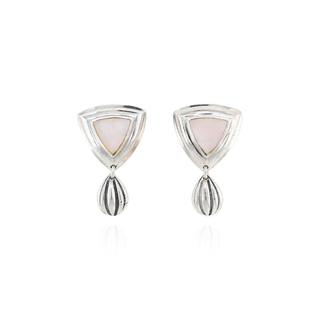 Sterling Silver Triangular Mother of Pearl Earrings, 925 Shell Earrings ...