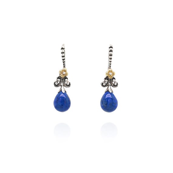 Sterling and 18k Yellow Gold Barbara Bixby Lapis Teardrop Earrings, Barbara Bixby Earrings, Barbara Bixby Jewelry, Lapis Lazuli Earrings