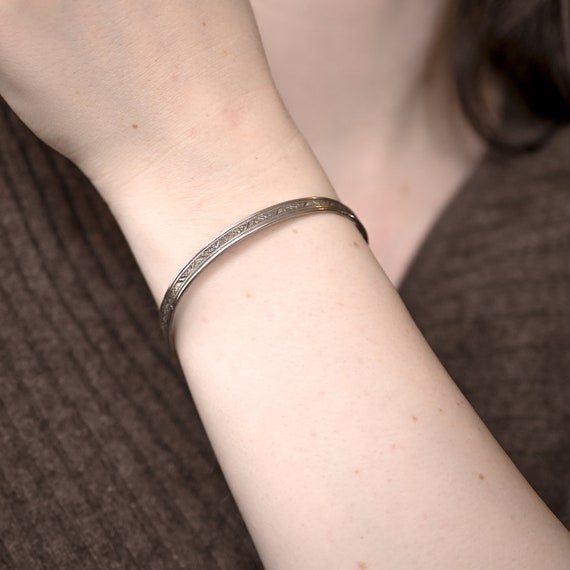 Antique Sterling Silver Patterned Bangle Bracelet… - image 2