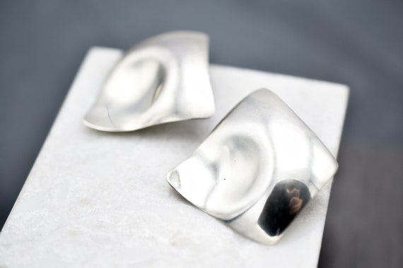 Sterling Silver Modernist Thumbprint Earrings, Mo… - image 1