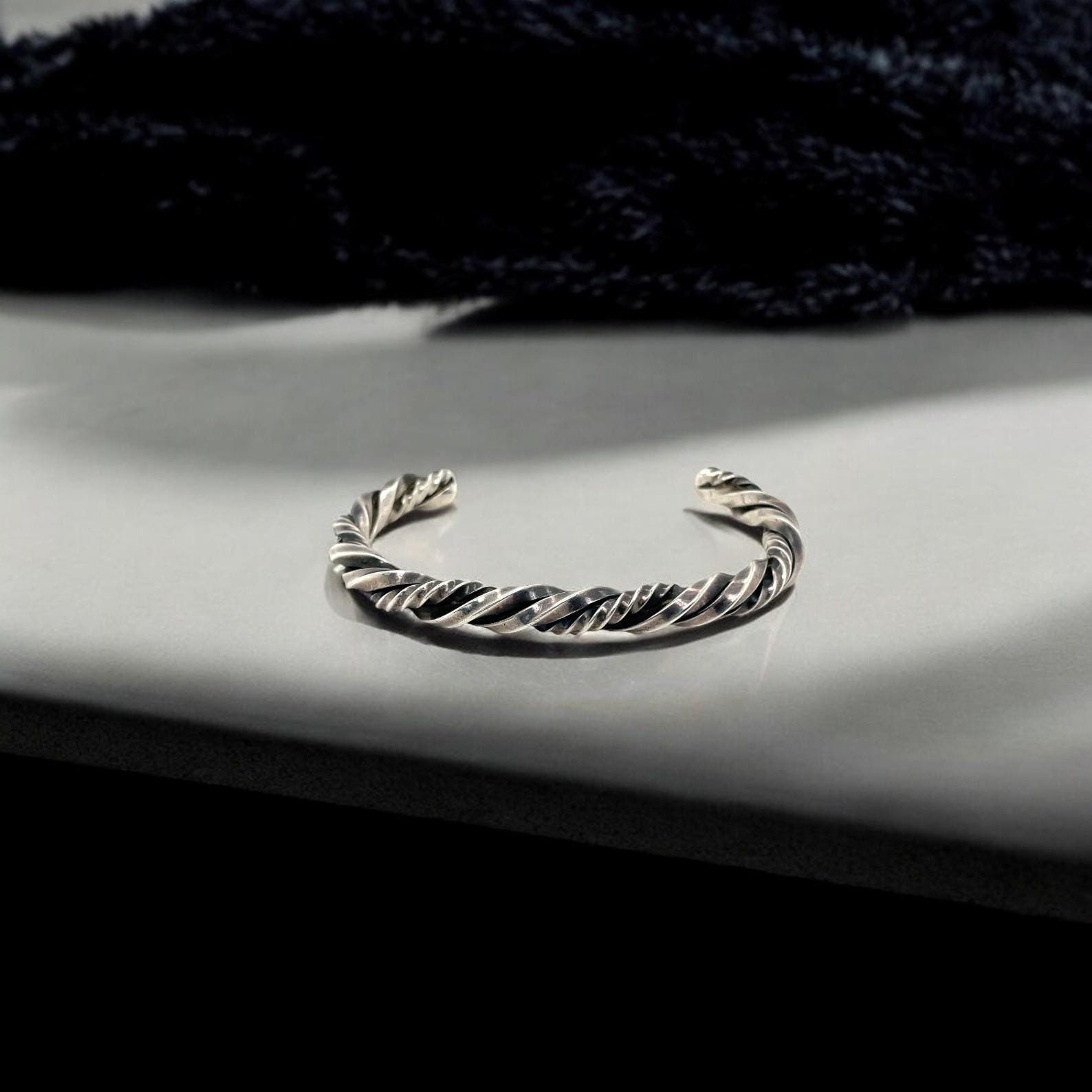 Heavy Sterling Unisex Twisted Cuff Bracelet, Silver Rope