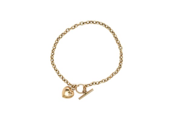 14k Yellow Gold Diamond Heart Toggle Bracelet, 14… - image 1