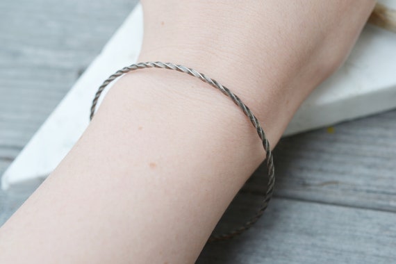 Thin Sterling Silver Twisted Bangle Bracelet, Thi… - image 2